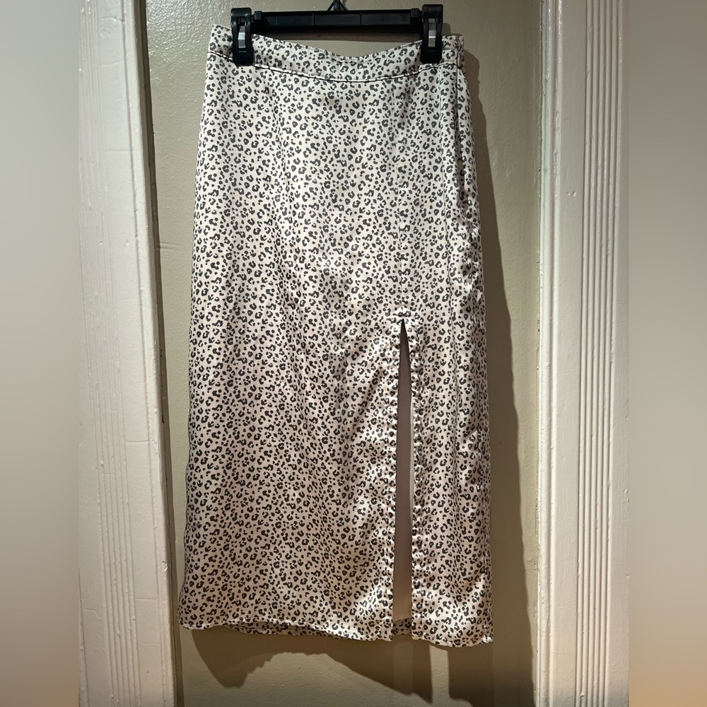 Abercrombie & Fitch high rise satin midi skirt with slit